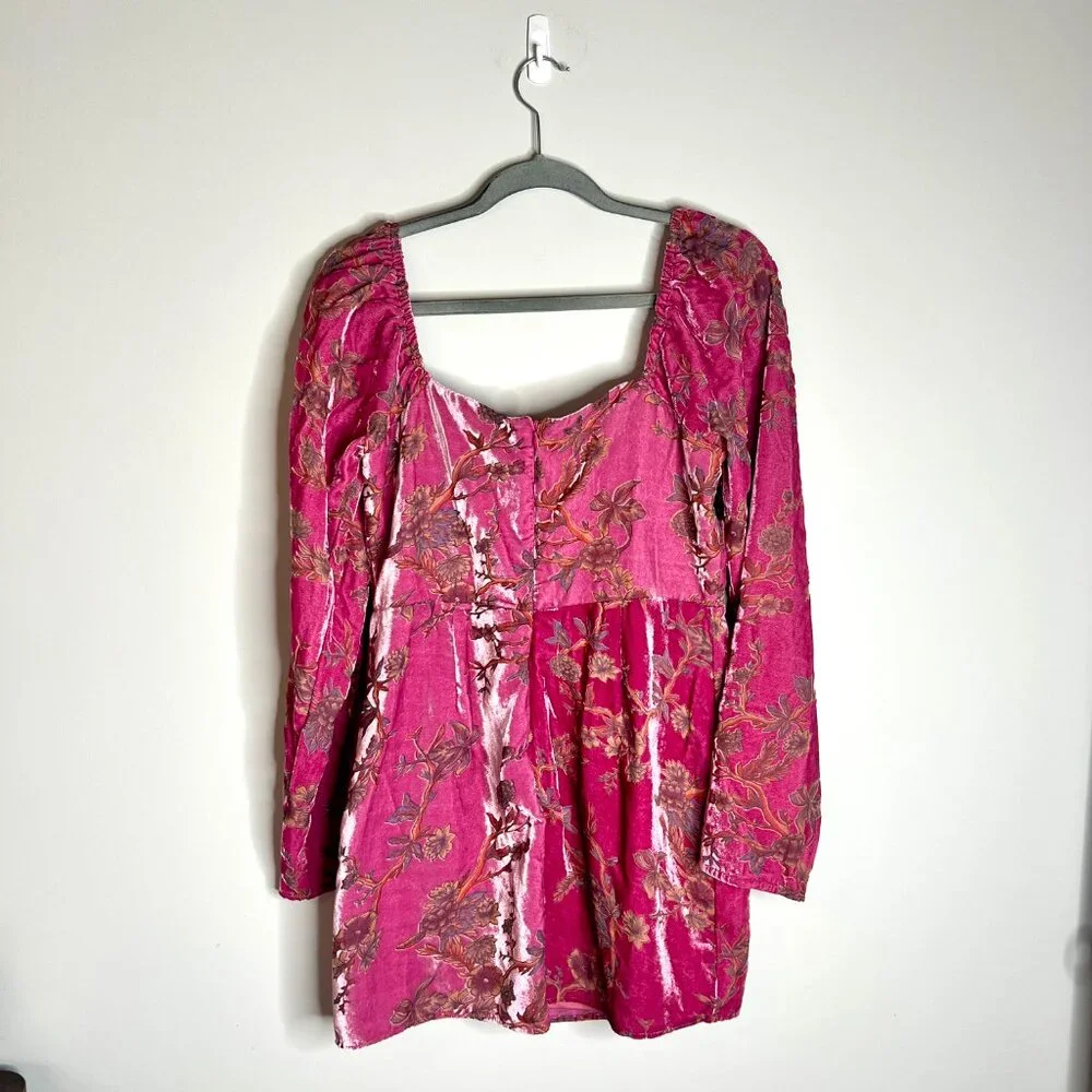 Lulus Simply Decadent Pink Floral Velvet Burnout Bustier Mini Dress Fairycore L - Picture 7 of 7